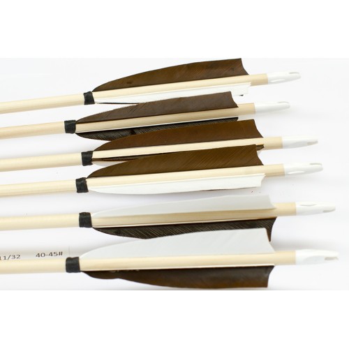 6 Handgemachte Holzpfeile (11/32 40-45# 1x weiss/2x bronze braun)