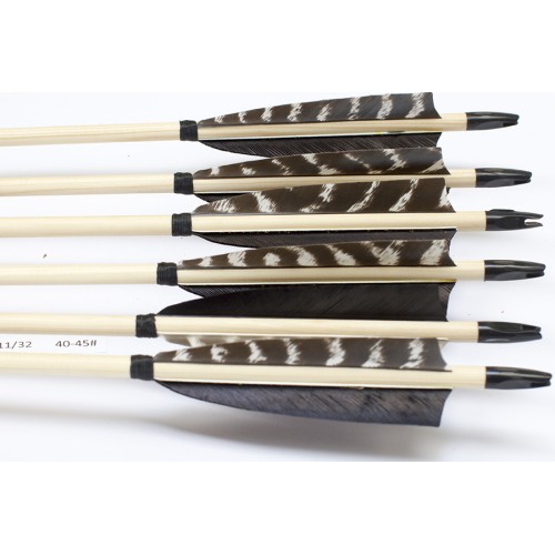 6 Handgemachte Holzpfeile (11/32 40-45# 1x Naturgestr./2x schwarz)