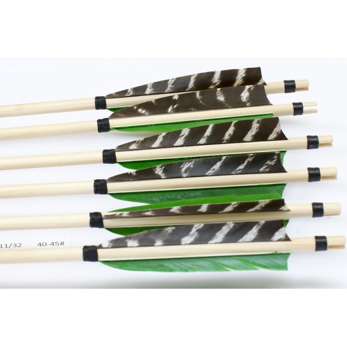 6 Handgemachte Holzpfeile (11/32 40-45# 1x Naturgestr./2x grün)