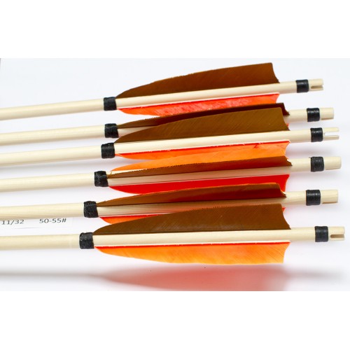 6 Handgemachte Holzpfeile (11/32 50-55# 1x braun/2x orange)