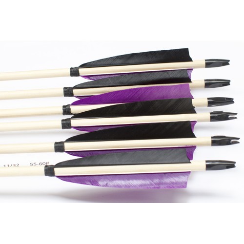 6 Handgemachte Holzpfeile (11/32 55-60# 1x schwarz/2x violett)