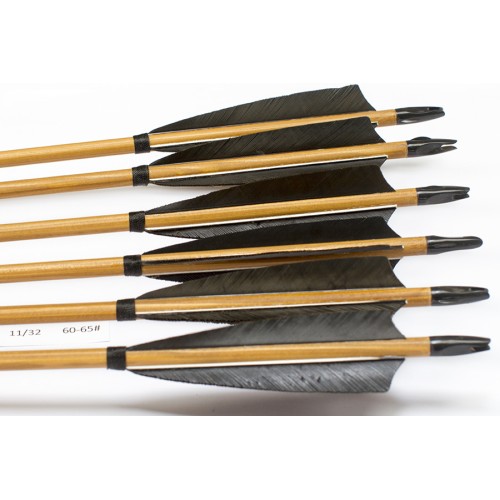 6 Handgemachte Holzpfeile (11/32 60-65# 3x schwarz)