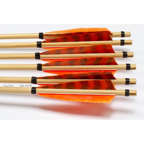 6 Handgemachte Holzpfeile (11/32 60-65# 1x barr. orange/2x orange)