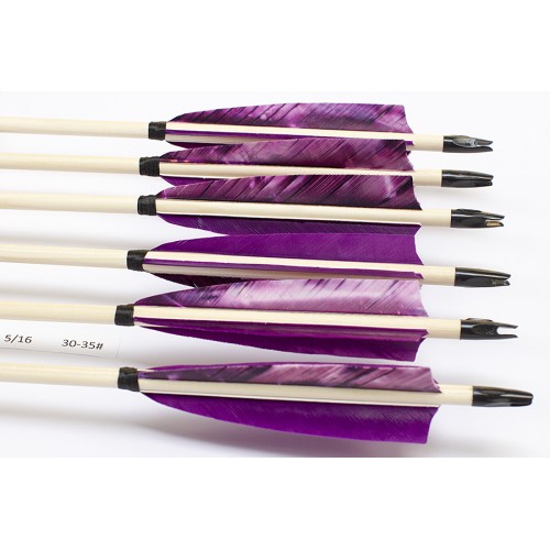 6 Handgemachte Holzpfeile (5/16 30-35# 1x Trec. volett/2x violett)