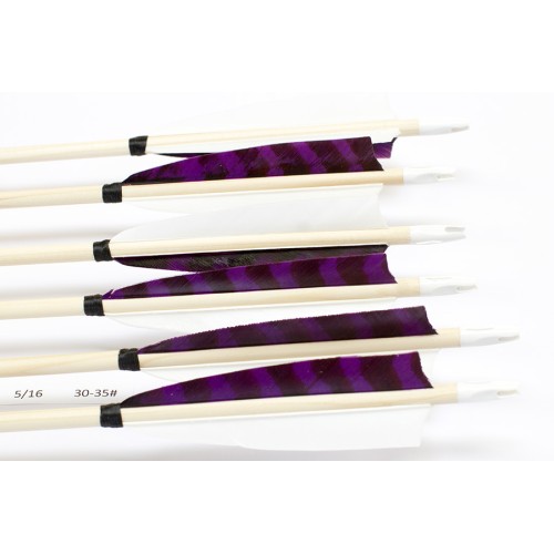 6 Handgemachte Holzpfeile (5/16 30-35# 1x barr. violett/2x weiss)