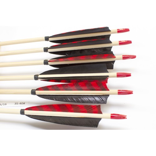 6 Handgemachte Holzpfeile (5/16 35-40# 1x barr. rot/2x schwarz)