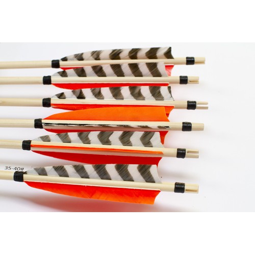 6 Handgemachte Holzpfeile (5/16 35-40# 1x barr. weiss/2x orange)