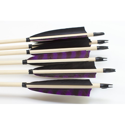 6 Handgemachte Holzpfeile (5/16 40-45# 1x barr. violett/2x schwarz)