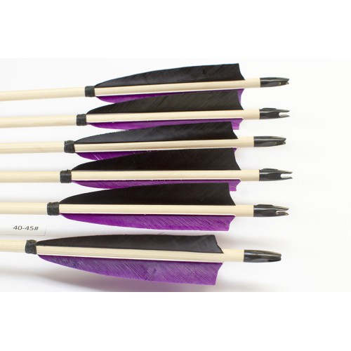 6 Handgemachte Holzpfeile (5/16 40-45# 1x schwarz/2x violett)