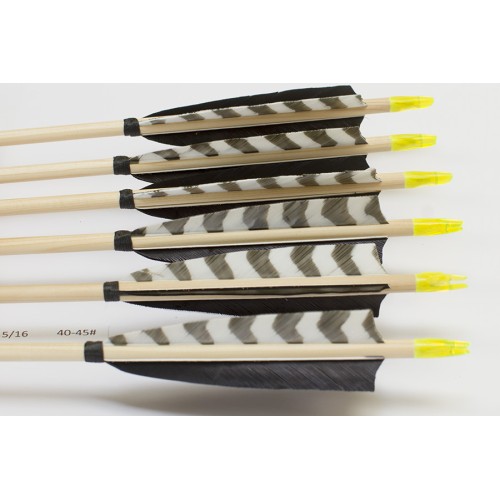 6 Handgemachte Holzpfeile (5/16 40-45# 1x barr. weiss/2x schwarz)