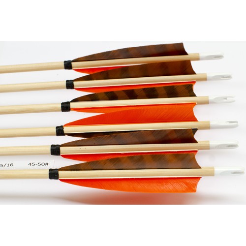 6 Handgemachte Holzpfeile (5/16 45-50# 1x barr. braun/2x orange)