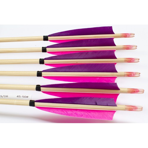 6 Handgemachte Holzpfeile (5/16 45-50# 1x violett/2x pink)